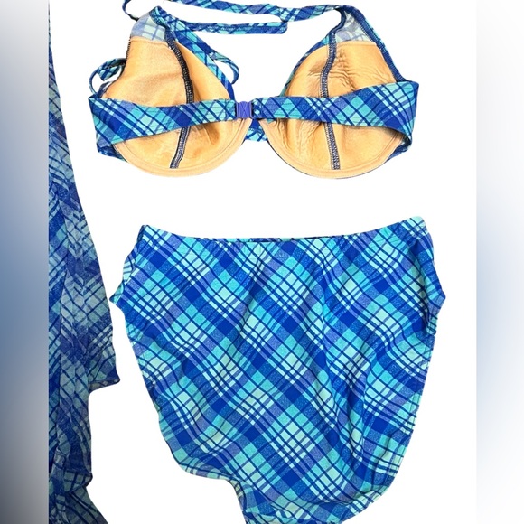 Krista Swimsuit Blue Plaid 3PC Size 14 Medium - Picture 2 of 9